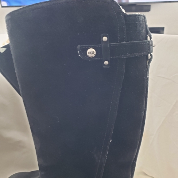 UGG Jillian Shearling Lined Black Suede Riding Winter Side Zip Boots Size 7 - Picture 8 of 15